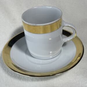 Tirschenreuth Bavaria China Gold Rimmed Grey Demitasse Espresso Cup & Saucer Set